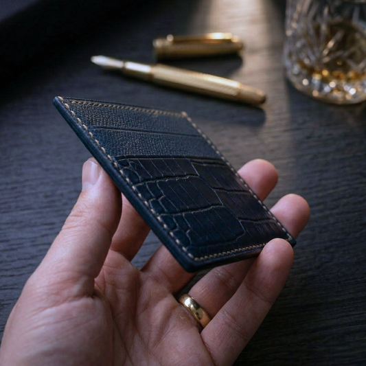 Navy Blue Alligator Cardholder, Epsom, Handmade, Men