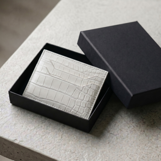 Full White Alligator Card Holder, Handstitched, Name Engraved
