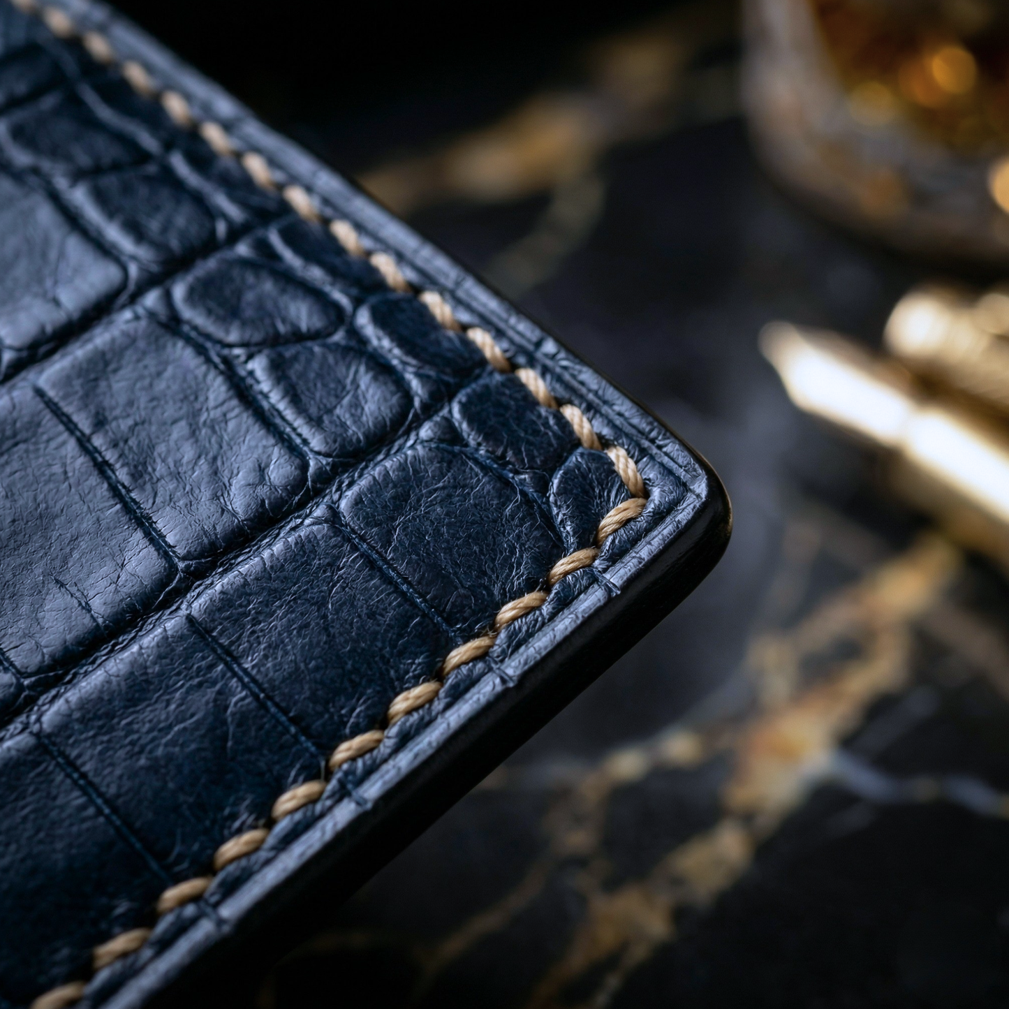 Navy Blue Alligator Cardholder, Epsom, Handmade, Men