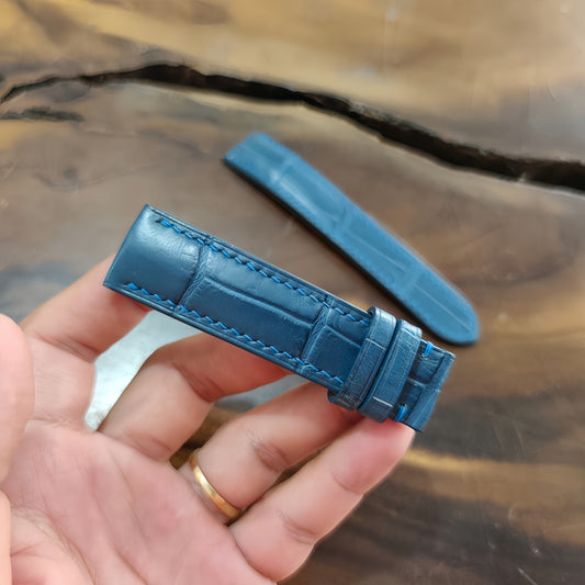 Teal Alligator Leather Watch Strap by Thor Leather Craft - detail view 2