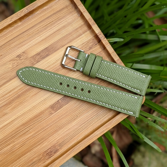 Epsom Watch Strap Handmade | Bespoke Green Avocado Watch Band for Men | Leather Strap | Luxury Gift