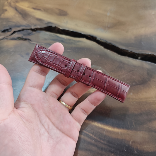 Red Alligator Leather Watch Strap by Thor Leather Craft - detail view 2