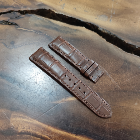 Chocolate Brown Alligator Leather Watch Strap by Thor Leather Craft - detail view 2