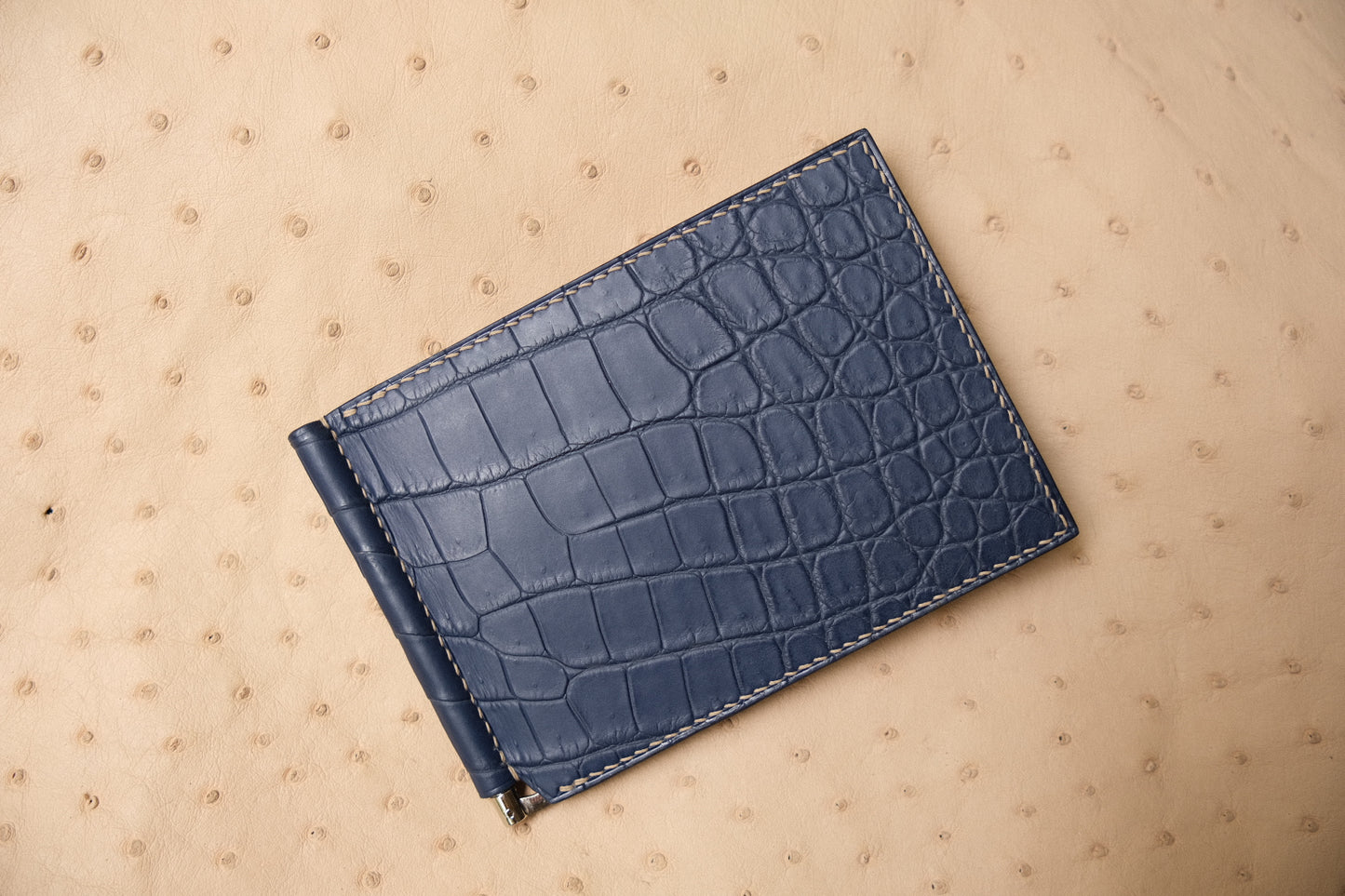 Personalized Navy blue Alligator Leather Money Clip Wallet
