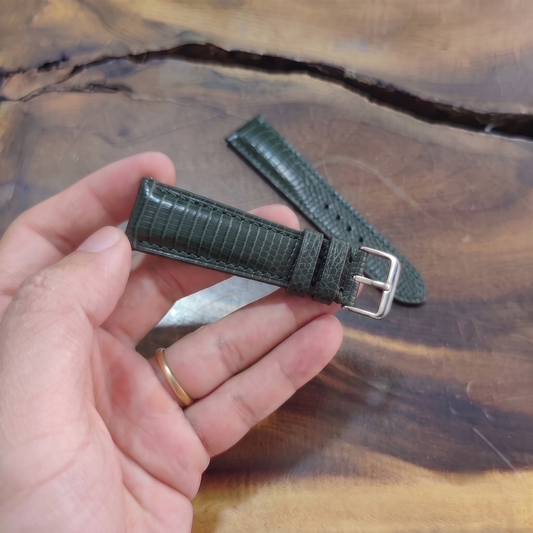 Lizard Watch Strap Handmade | Bespoke Dark Green Watch Band for Men | Leather Strap | Luxury Gift