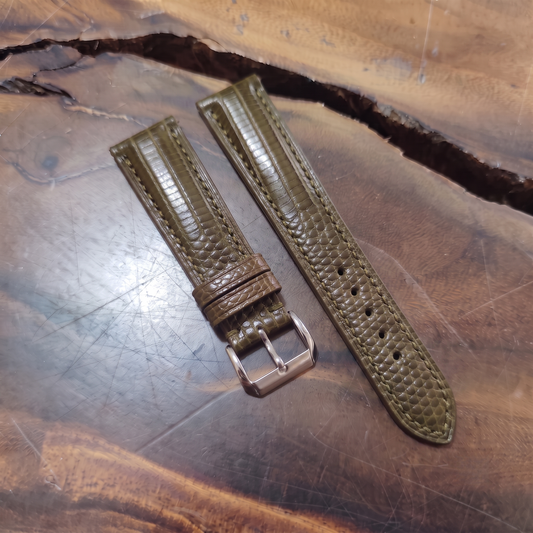 Lizard Watch Strap Handmade | Bespoke Olive Watch Band for Men | Leather Strap | Luxury Gift