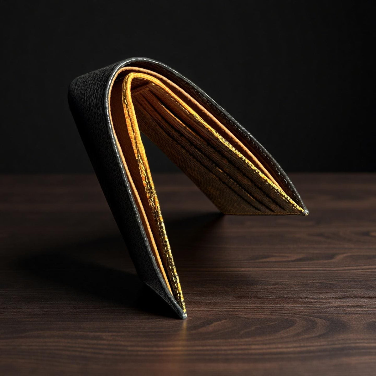 Shark Leather Bifold Wallet, Handmade Saddle Stitched, Lizard Lining