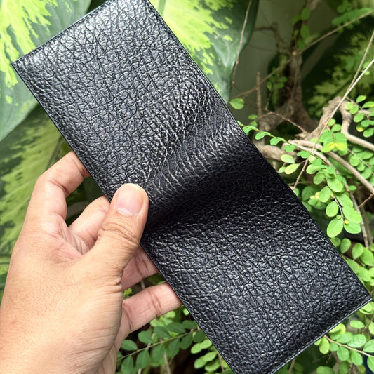 Shark Leather Bifold Wallet, Handmade Saddle Stitched, Lizard Lining