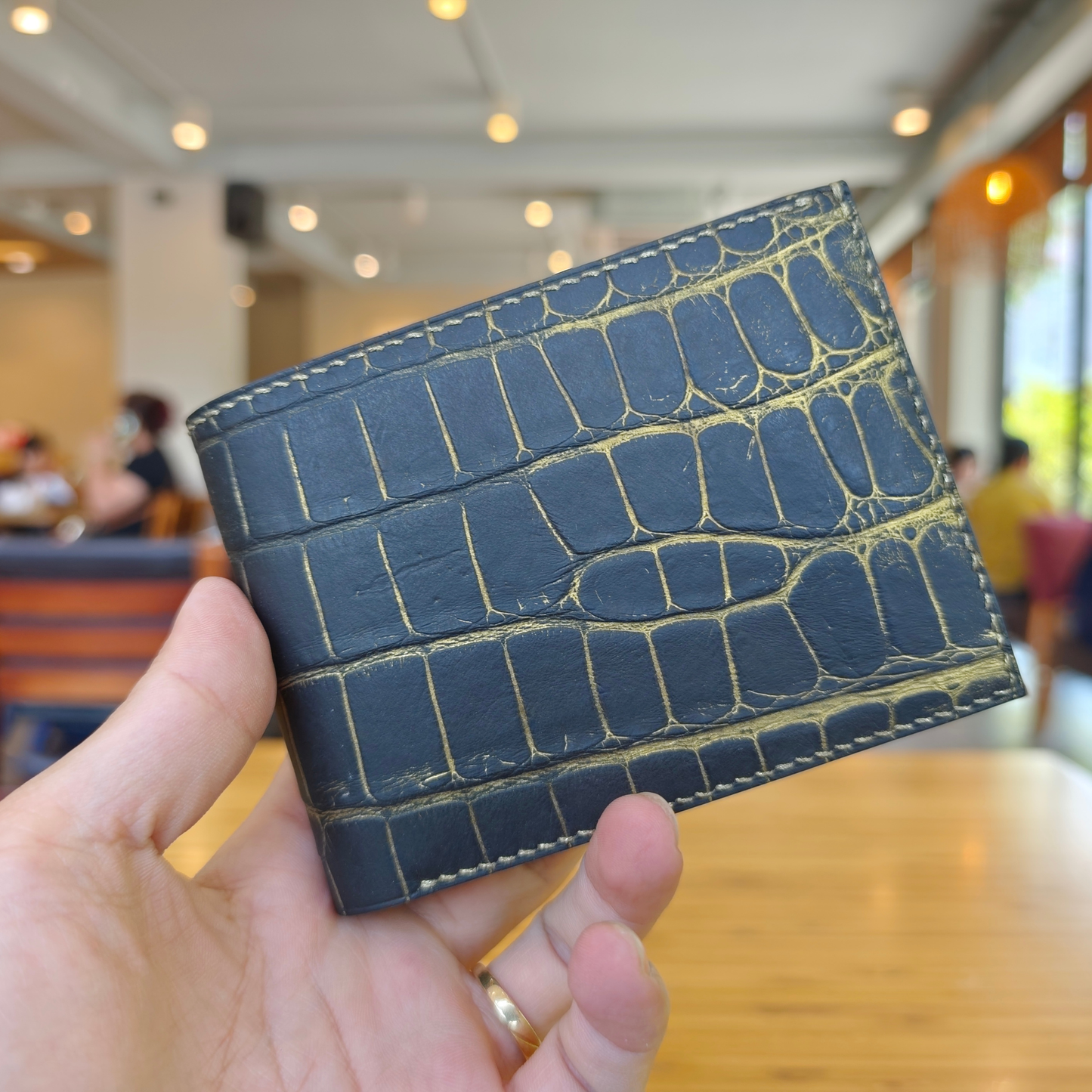 Leather Wallet, Gold Alligator, Hand Stitched, Personalized Wallet