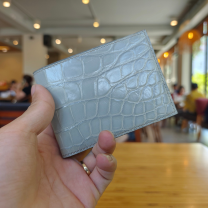 Light Gray Alligator Bifold Wallet, Hand Stitched, Personalized
