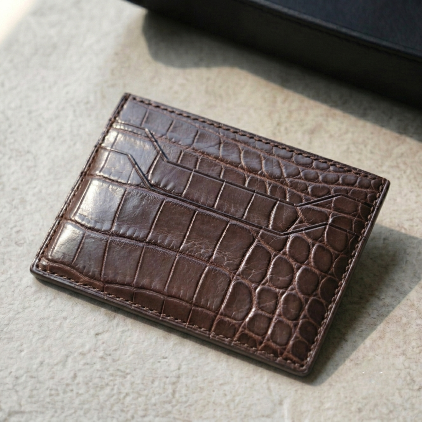 Alligator Card Holder Personalized | Brown Alligator Leather Wallet | Custom Name Engraved Card Case | Luxury Gift
