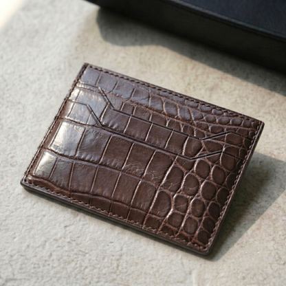 Alligator Card Holder Personalized | Brown Alligator Leather Wallet | Custom Name Engraved Card Case | Luxury Gift