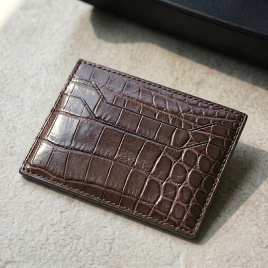 Alligator Card Holder Personalized | Brown Alligator Leather Wallet | Custom Name Engraved Card Case | Luxury Gift