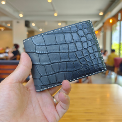 Dark Gray Alligator , Bifold Wallet, Hand Stitched, Personalized