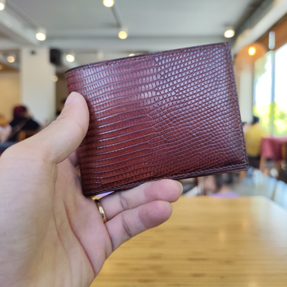 Brown Lizard Wallet, Hand Stitched, Personalized Bifold Wallet