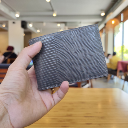 Grey Lizard Wallet, Saddle Stitched, Personalized Bifold Wallet