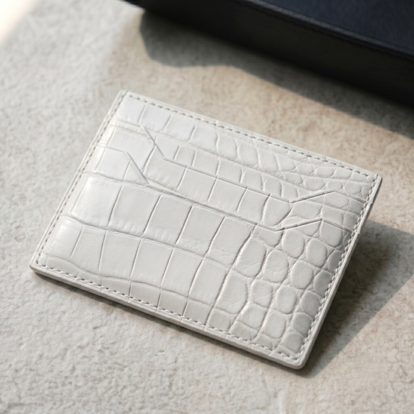 Full White Alligator Card Holder, Handstitched, Name Engraved
