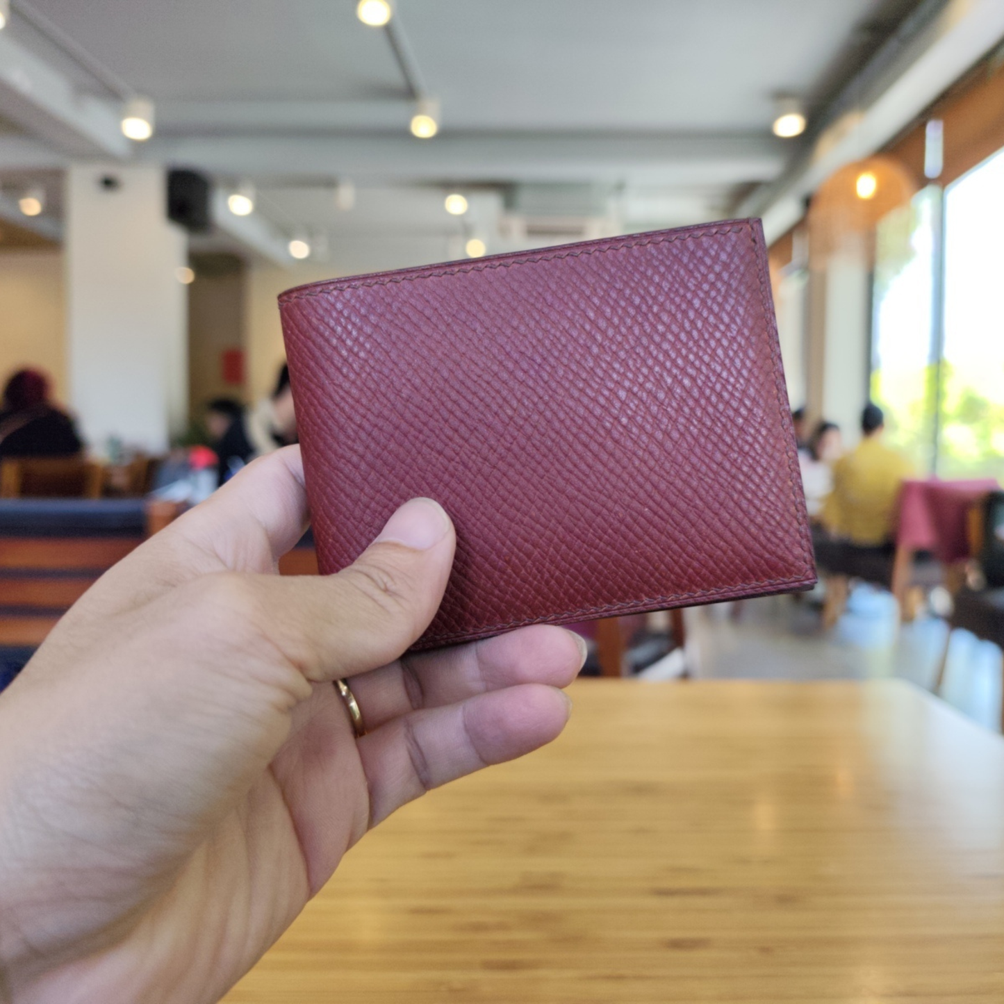 Burgundy Leather Bifold Wallet, Handmade, Saddle Stitched