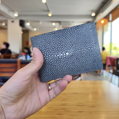 Black Stingray Bifold Wallet, Handstitched Exotic Leather, Engraved