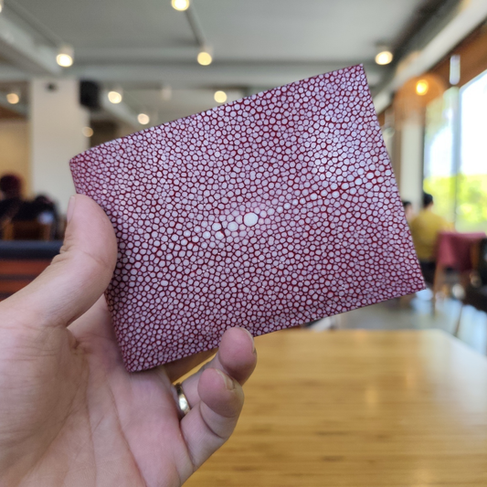 Stingray Bifold Wallet, Burgundy Stingray Leather Saddle Stitched, Name