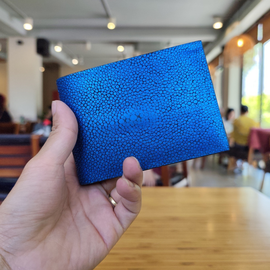 Stingray Wallet, Navy Blue Stingray Saddle Stitched, Custom Name