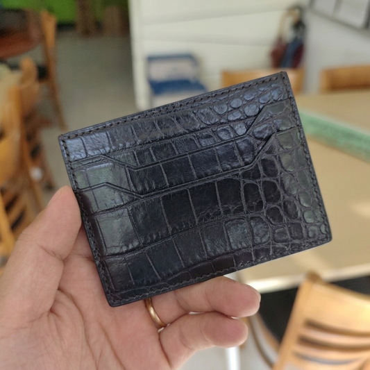 Alligator Card Holder Personalized | Black Alligator Leather Wallet | Custom Name Engraved Card Case | Luxury Gift