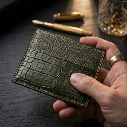 Green Alligator Cardholder, Epsom, Handmade, Men