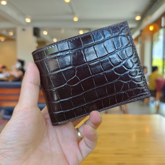 Alligator Leather Wallet for Men | Handmade Dark Brown Bifold Wallet | Personalized Luxury Gift | Saddle Stitched
