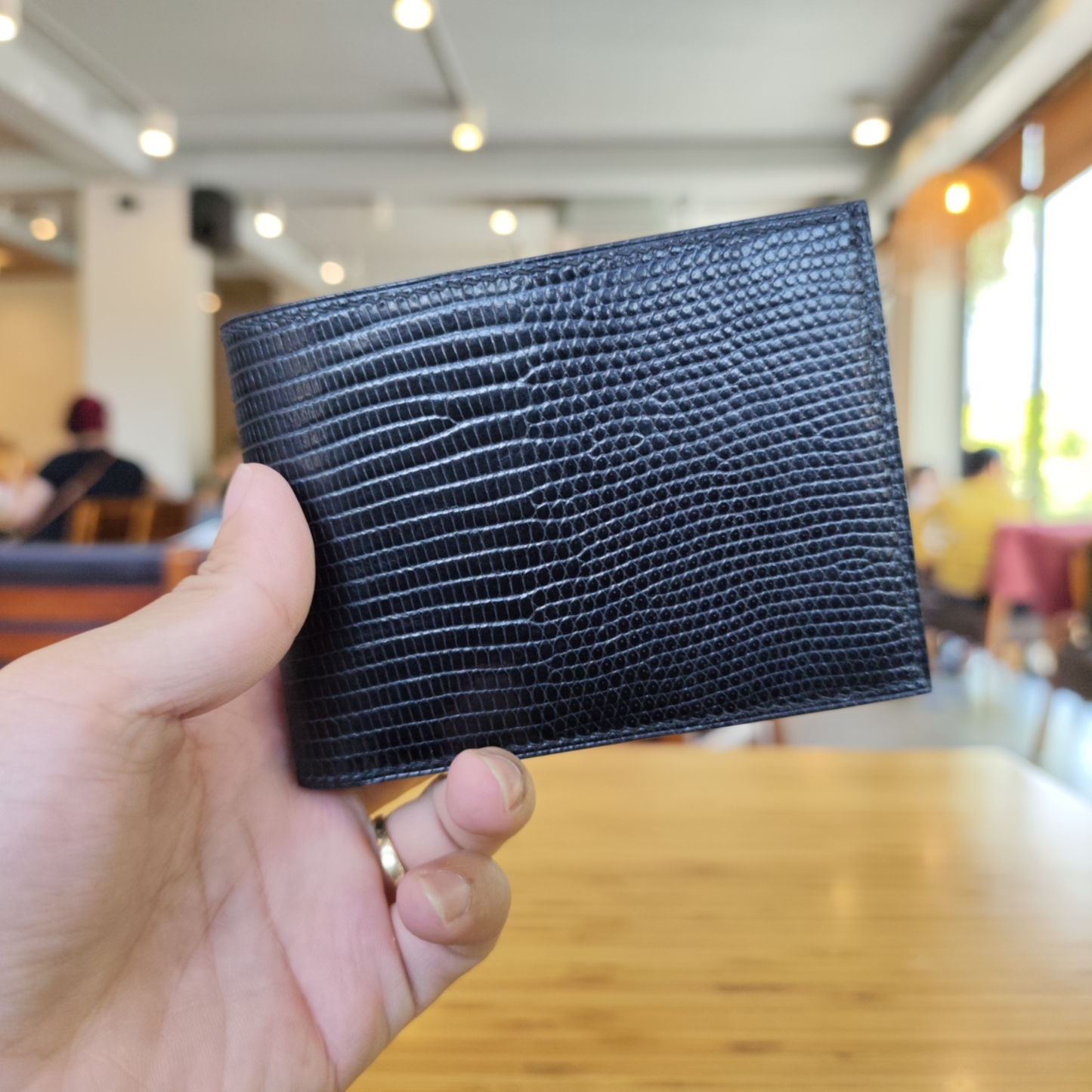 Black Lizard Bifold Wallet for Men | Handmade Leather Wallet | Saddle Stitched Slim Wallet | Luxury Gift for Him