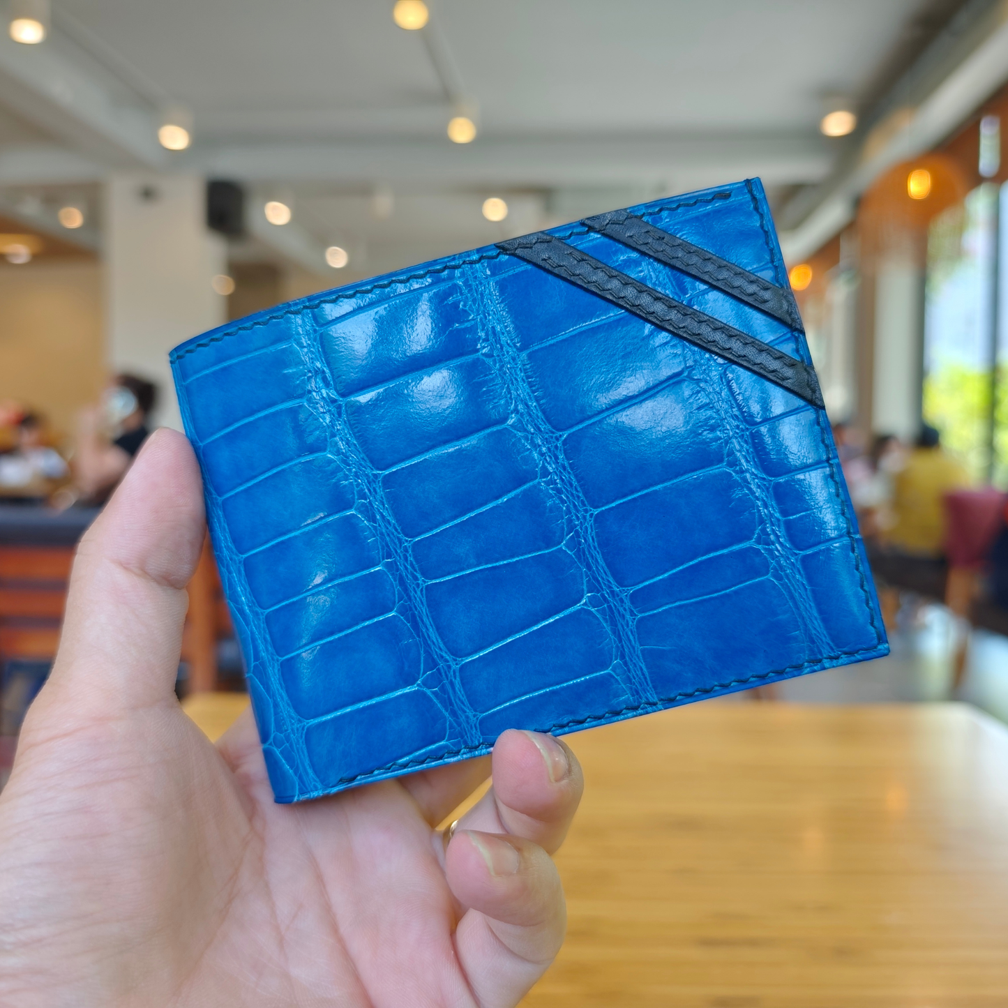 Electric Blue Wallet, Hand Stitched Alligator, Personalized