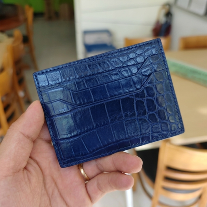 Alligator Card Holder Personalized | Navy Alligator Leather Wallet | Custom Name Engraved Card Case | Luxury Gift