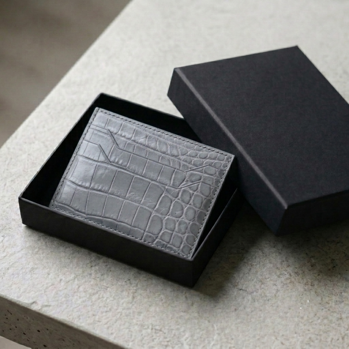 Alligator Card Holder Personalized | Gray Alligator Leather Wallet | Custom Name Engraved Card Case | Luxury Gift