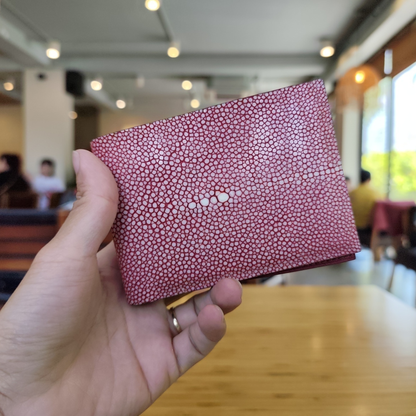 Red Stingray Bifold Wallet, Pearl Stingray Saddle Stitched, CustomName