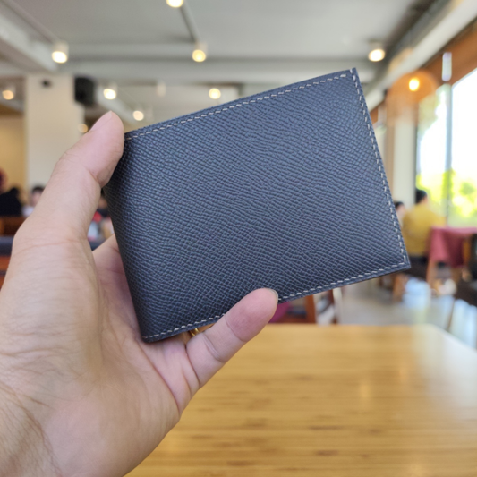 Black Bifold Wallet, Epsom Leather, Hand Stitched, Personalized