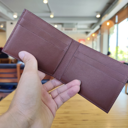 Burgundy Leather Bifold Wallet, Handmade, Saddle Stitched