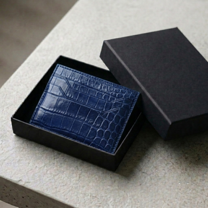 Alligator Card Holder Personalized | Navy Alligator Leather Wallet | Custom Name Engraved Card Case | Luxury Gift