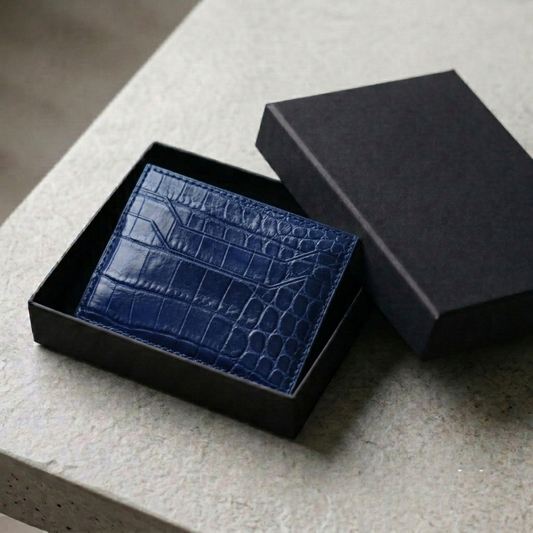 Alligator Card Holder Personalized | Navy Alligator Leather Wallet | Custom Name Engraved Card Case | Luxury Gift