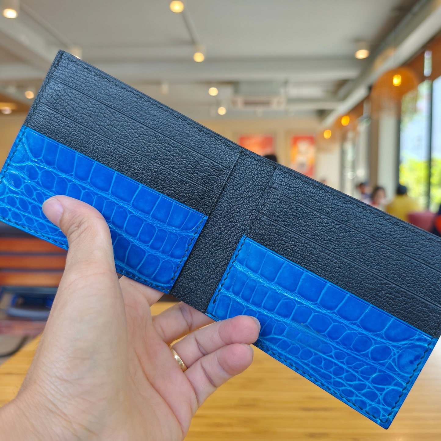 Electric Blue Wallet, Hand Stitched Alligator, Personalized