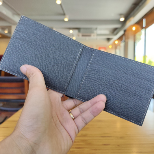 Black Bifold Wallet, Epsom Leather, Hand Stitched, Personalized