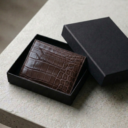 Alligator Card Holder Personalized | Brown Alligator Leather Wallet | Custom Name Engraved Card Case | Luxury Gift