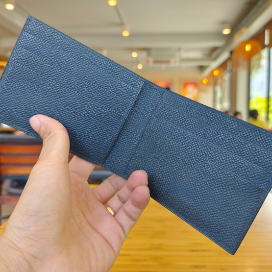 Light Navy Bifold Wallet, Alligator Handstitched, Custom Engraving