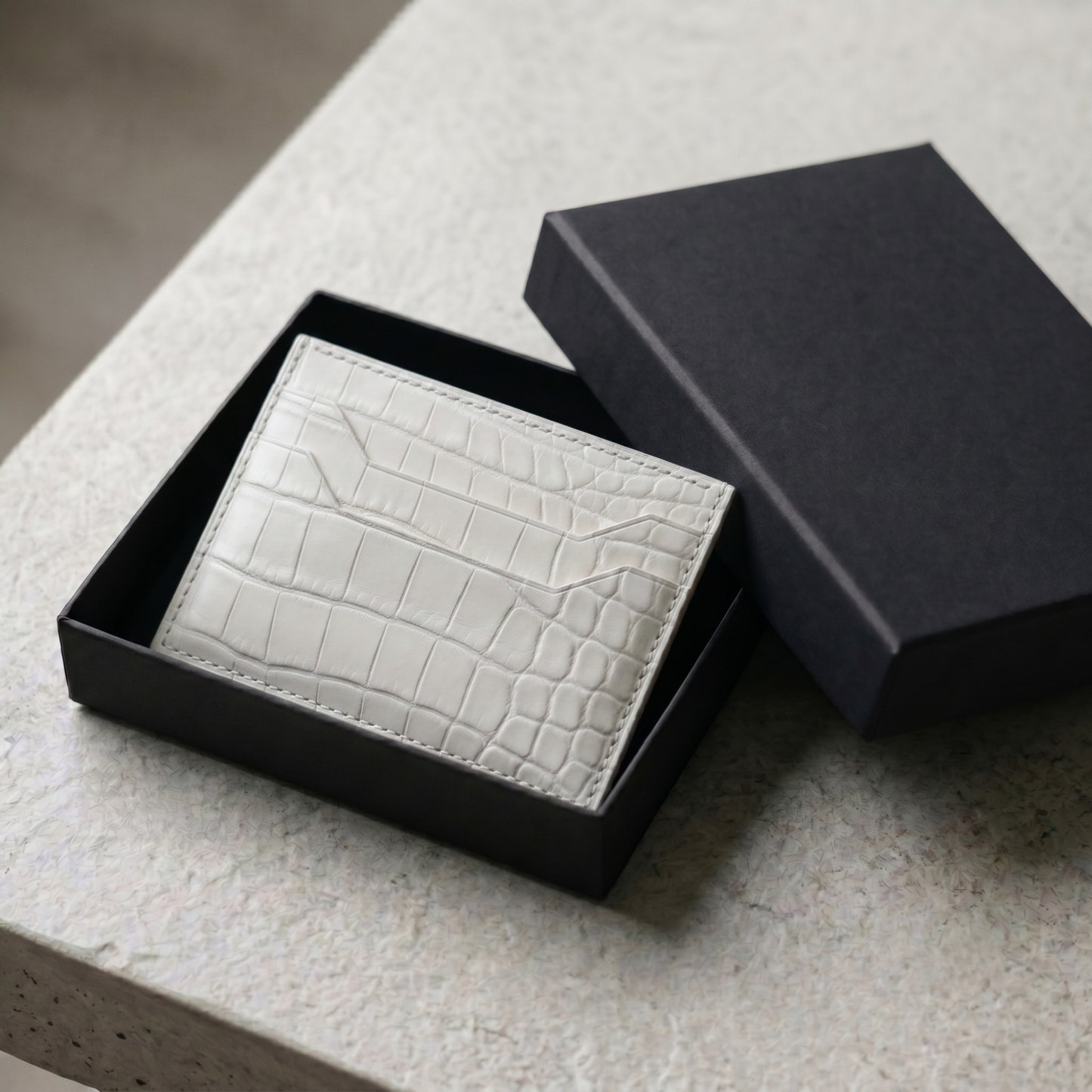 Full White Alligator Card Holder, Handstitched, Name Engraved