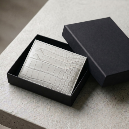 Full White Alligator Card Holder, Handstitched, Name Engraved