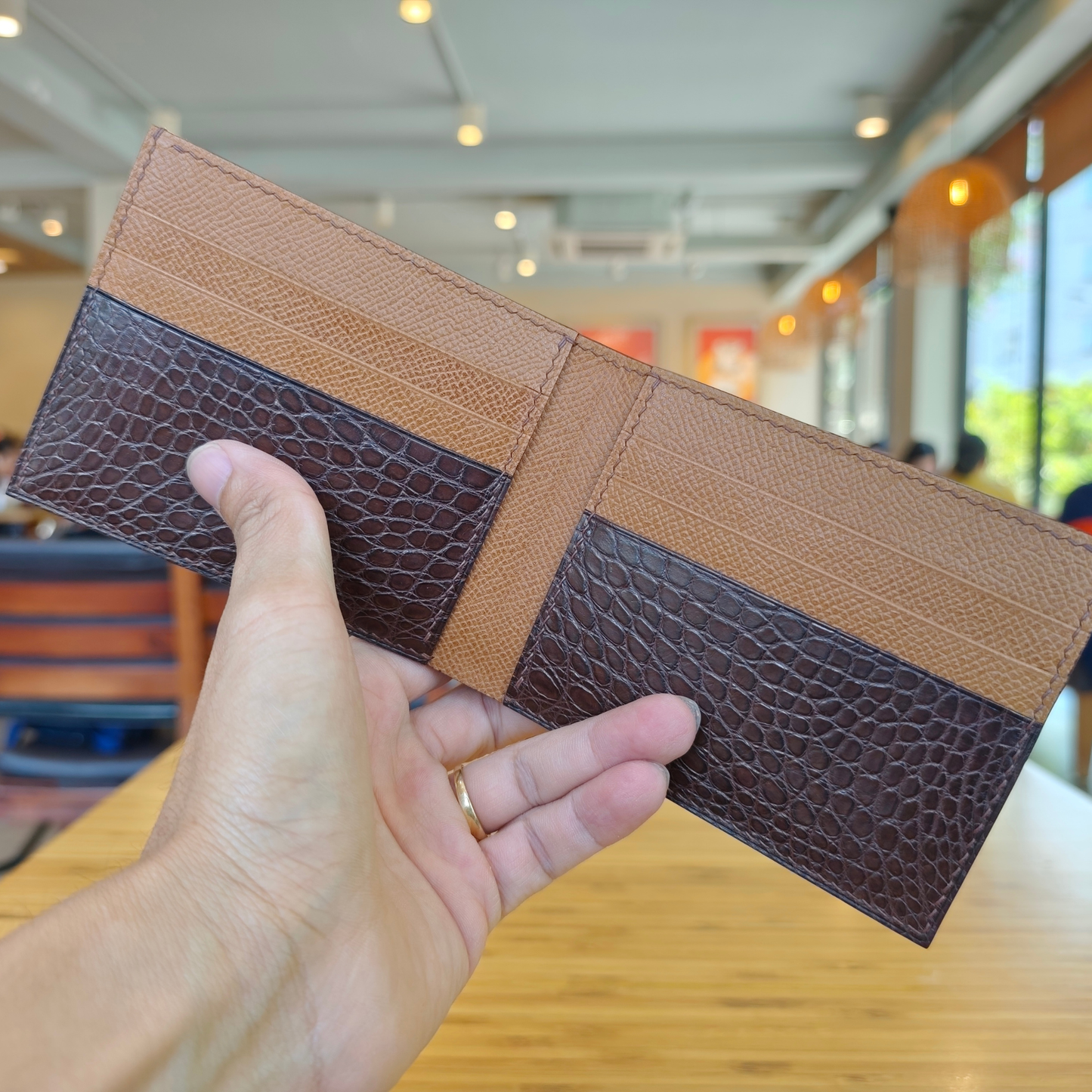 Alligator Leather Wallet for Men | Handmade Dark Brown Bifold Wallet | Personalized Luxury Gift | Saddle Stitched