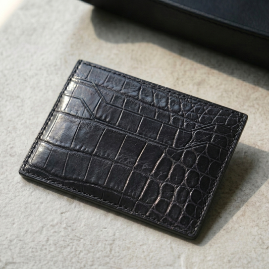 Alligator Card Holder Personalized | Black Alligator Leather Wallet | Custom Name Engraved Card Case | Luxury Gift