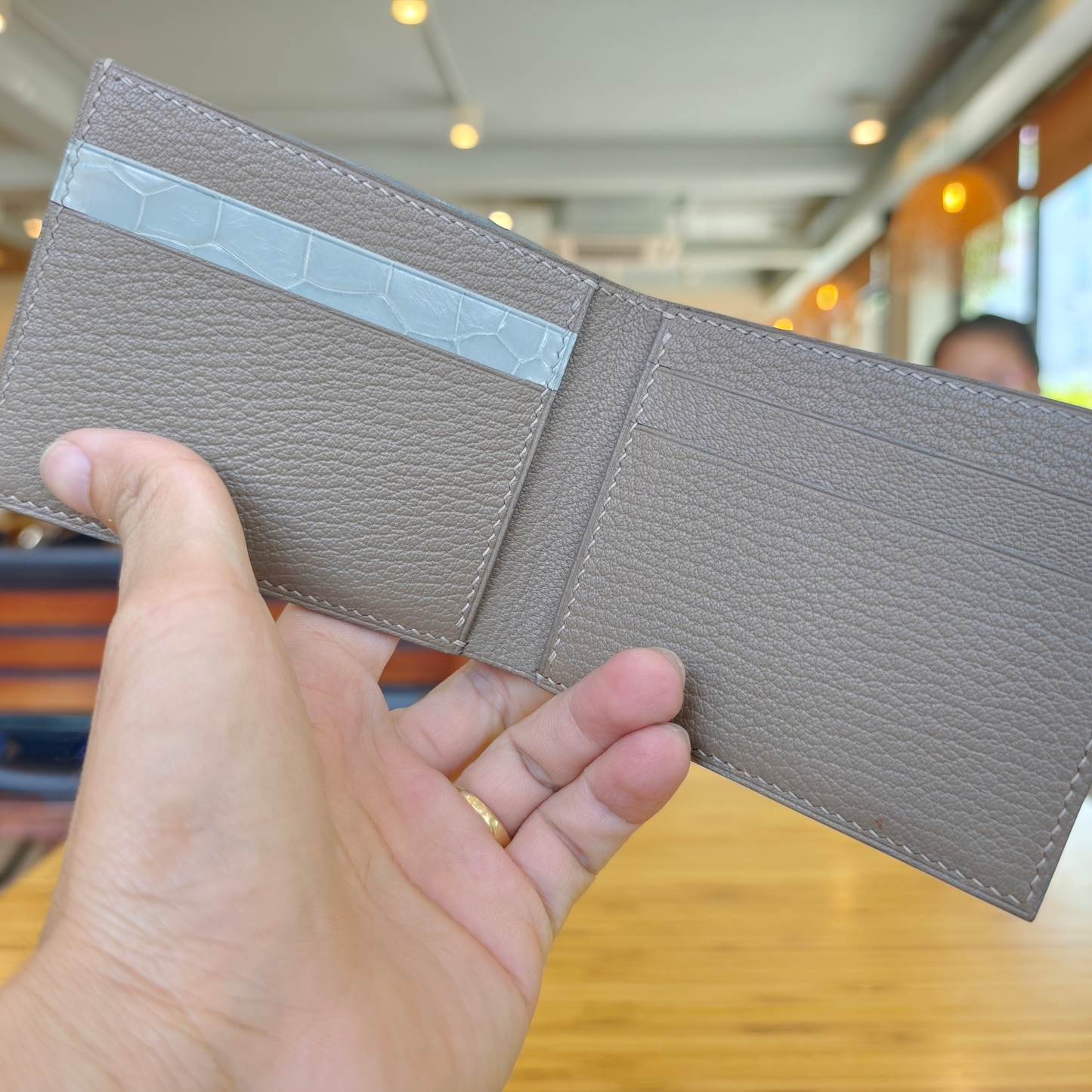 Light Gray Alligator Bifold Wallet, Hand Stitched, Personalized