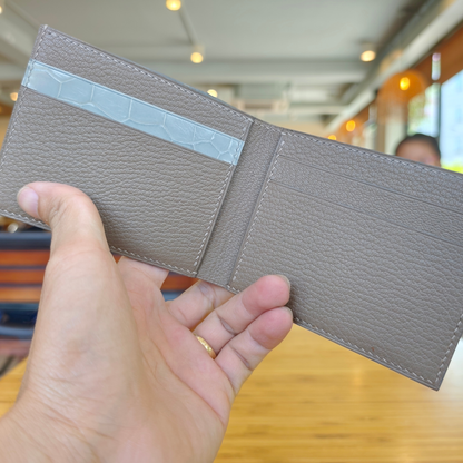 Light Gray Alligator Bifold Wallet, Hand Stitched, Personalized