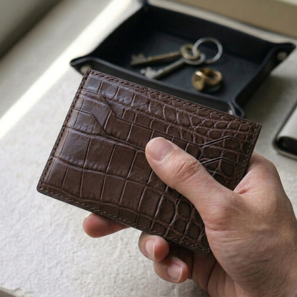 Alligator Card Holder Personalized | Brown Alligator Leather Wallet | Custom Name Engraved Card Case | Luxury Gift