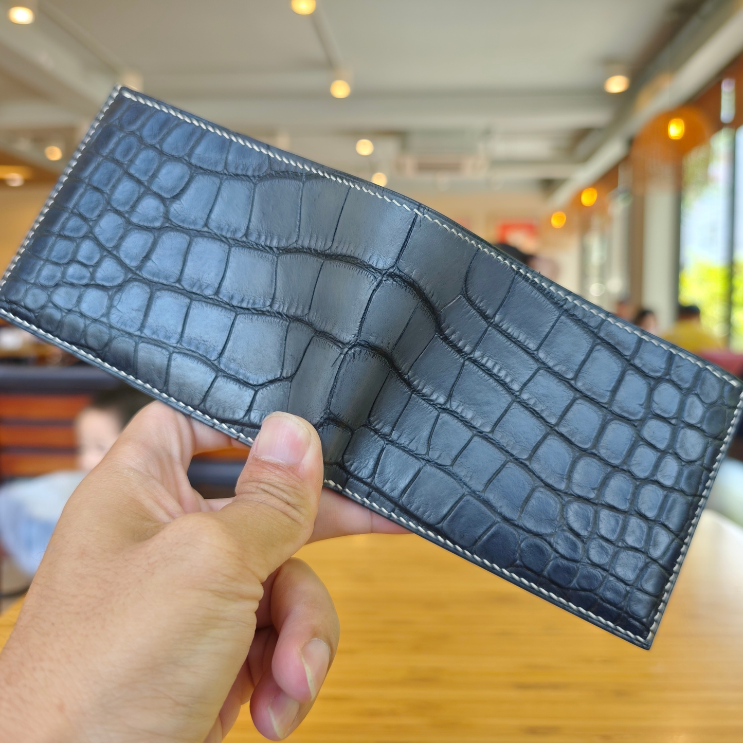 Dark Gray Alligator , Bifold Wallet, Hand Stitched, Personalized