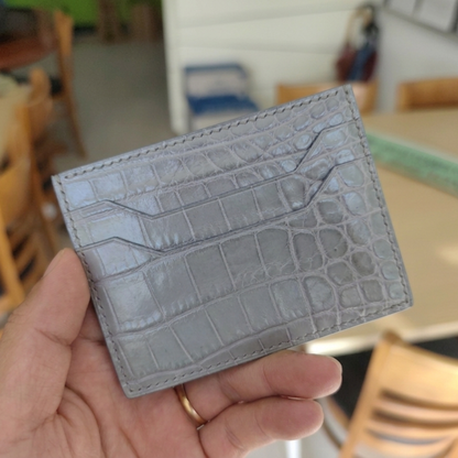 Alligator Card Holder Personalized | Gray Alligator Leather Wallet | Custom Name Engraved Card Case | Luxury Gift